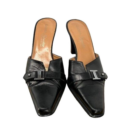 GAMA Studio Made in Italy Leather Mules Heels Black -Size 6.5B - Picture 4 of 7